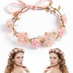 MEMOVAN front view pink flower crown showing full floral design and wearable charm