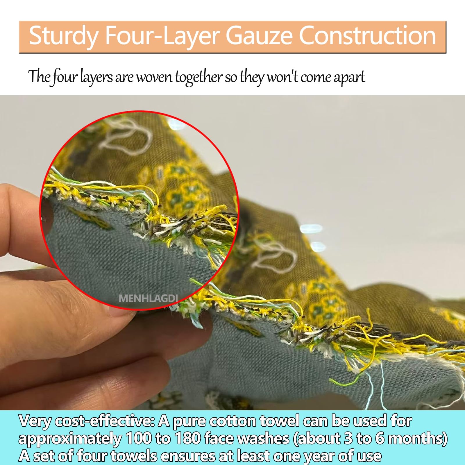 MENHLAGDI washcloth held in hand illustrating size and travel-friendly benefit