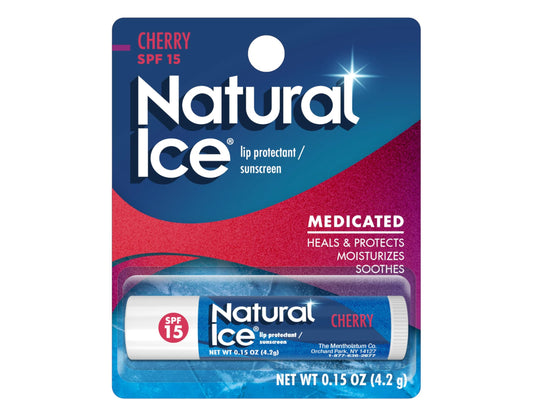 Mentholatum Natural Ice with cap off showing balm tip for quick application