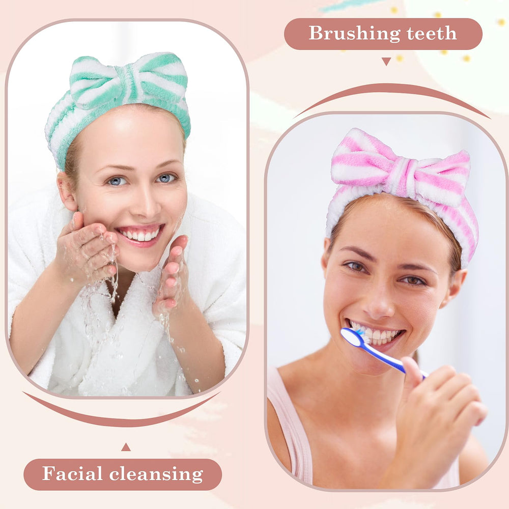 MEQHUO headband in bathroom spa setting showing comfort during masks and treatments