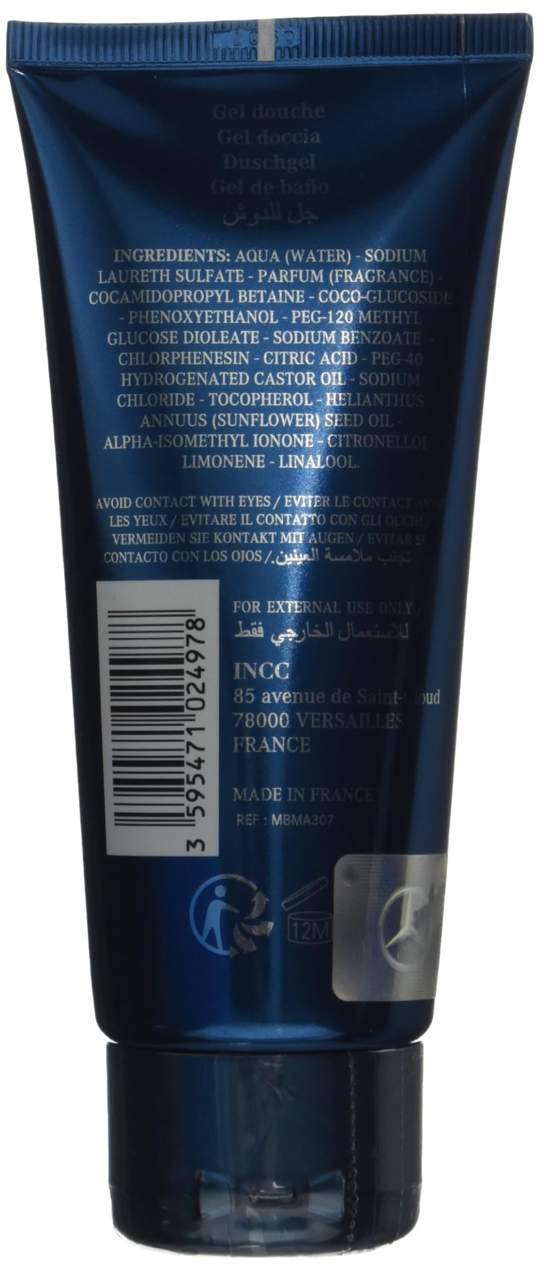 Mercedes-Benz close-up of foamy gel on skin, demonstrates gentle moisturizing cleanse