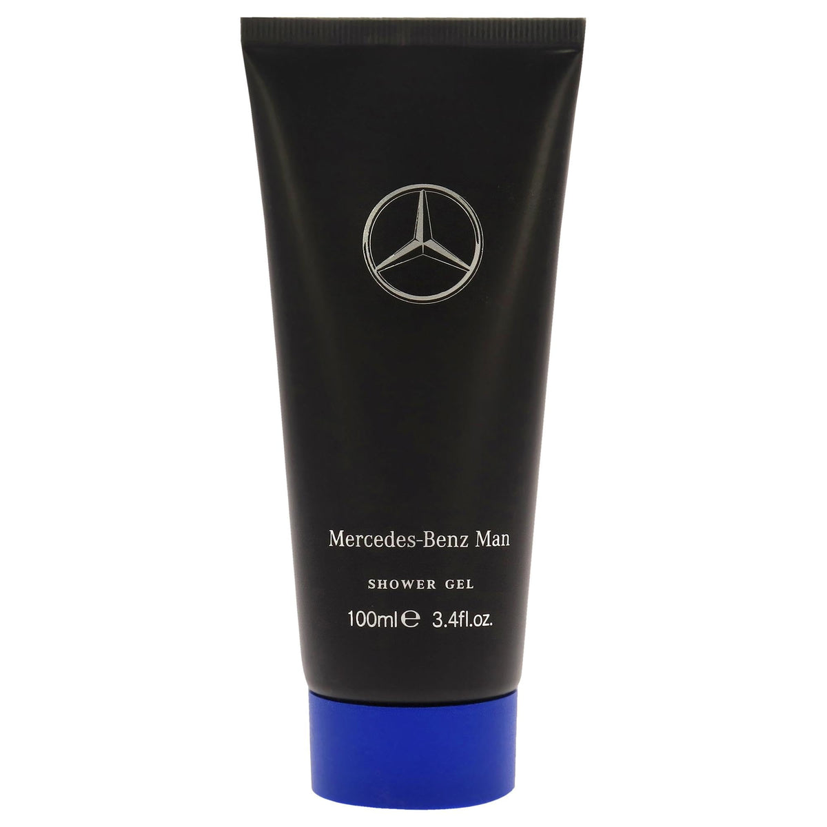 Mercedes‑Benz shower gel front packaging showing sleek bottle and travel size benefit