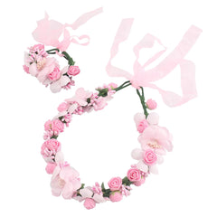 Merdia front view floral crown showing adjustable fit and elegant petals