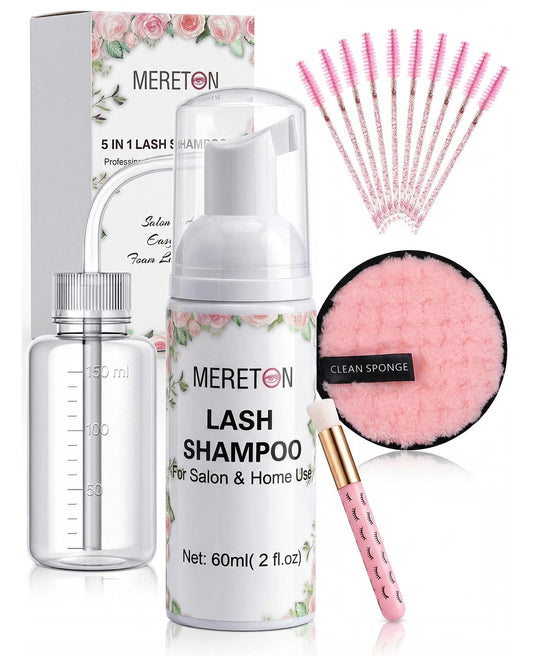 MERETON front packaging showing full lash shampoo kit for neat storage and gifting
