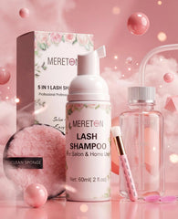 MERETON aftercare setup in bathroom illustrating convenient daily lash maintenance
