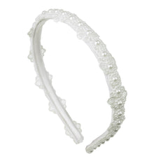 Merroyal front view of white pearl lace headband, elegant finishing touch