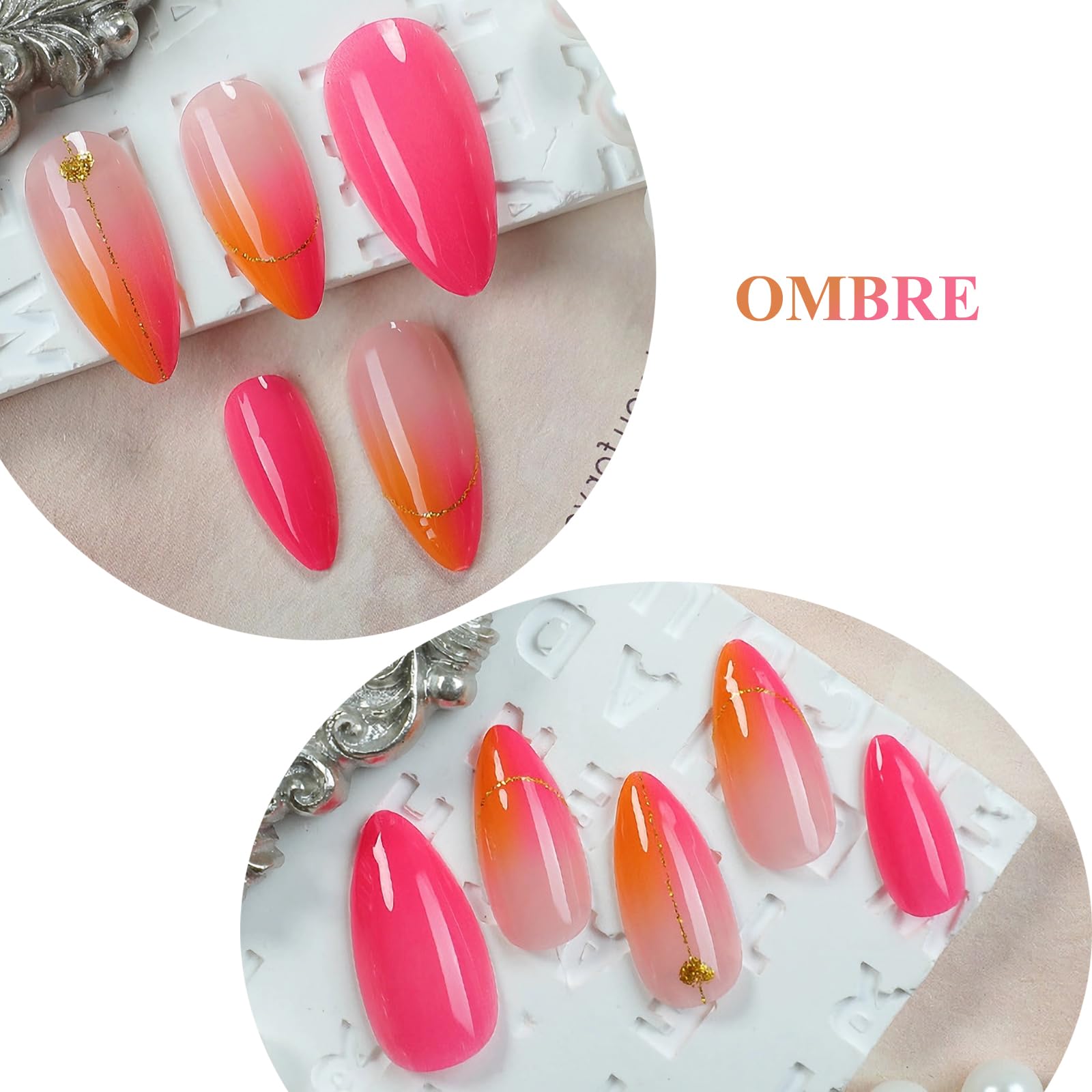 MERVF close-up of gold glitter lines accentuating the ombre and adding elegance