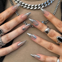 MERVF front packaging showing 24pcs almond glossy nails and quick wear benefit