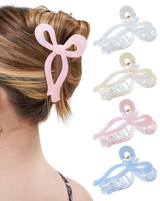 Mesovor front view bow clips showing elegant mermaid stripes and versatile colors