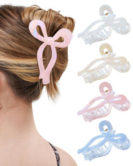 Mesovor front view bow clips showing elegant mermaid stripes and versatile colors