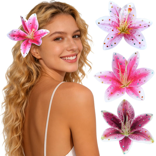 Mesovor front view packaging showing three pink lily flower clips and benefits of variety