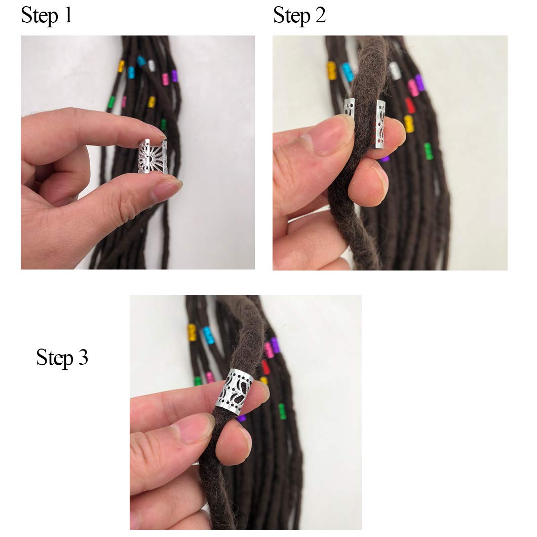 Messen cuff clipped on a dreadlock showing secure hold and decorative effect