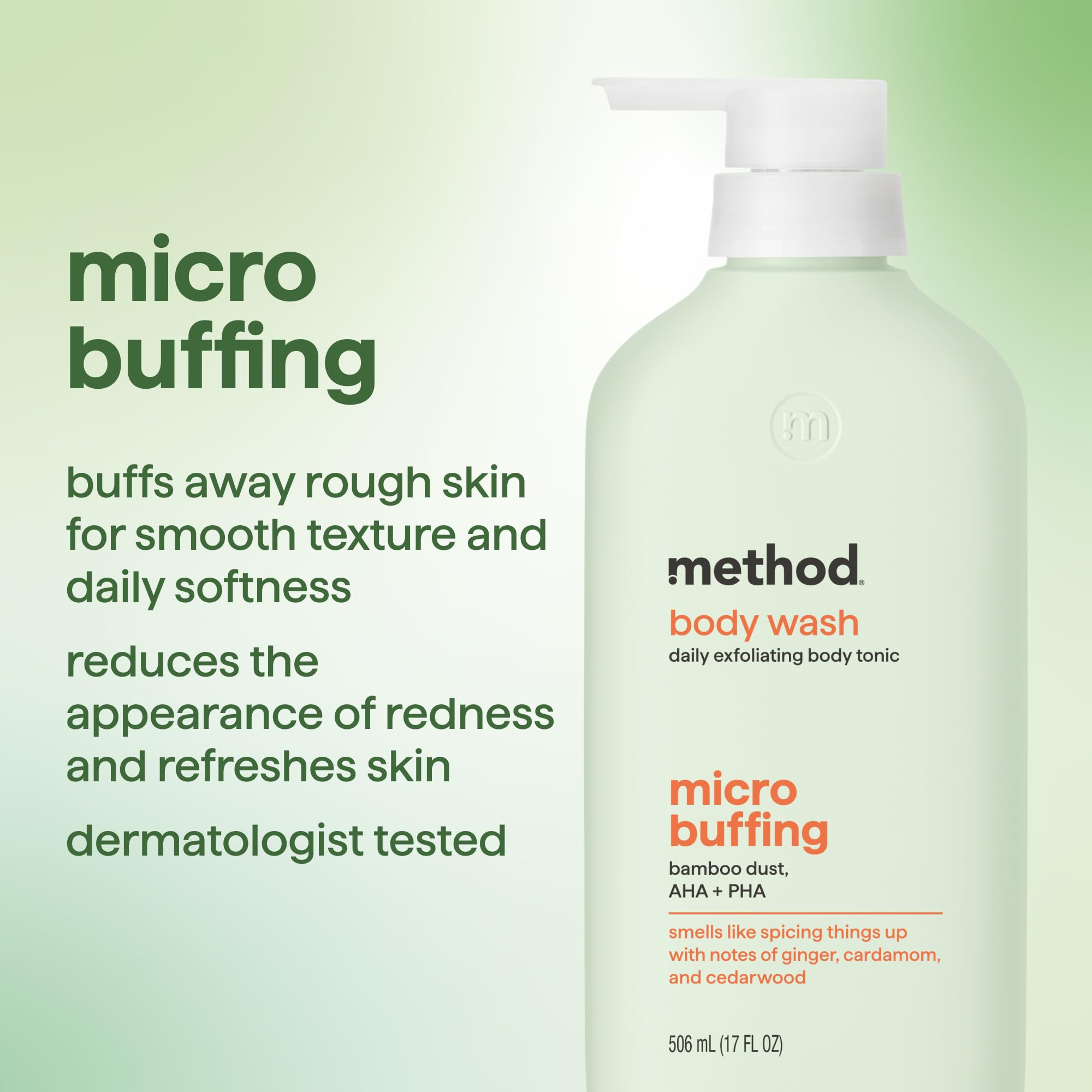 Method close-up of bamboo dust texture offering gentle micro-buffing benefit