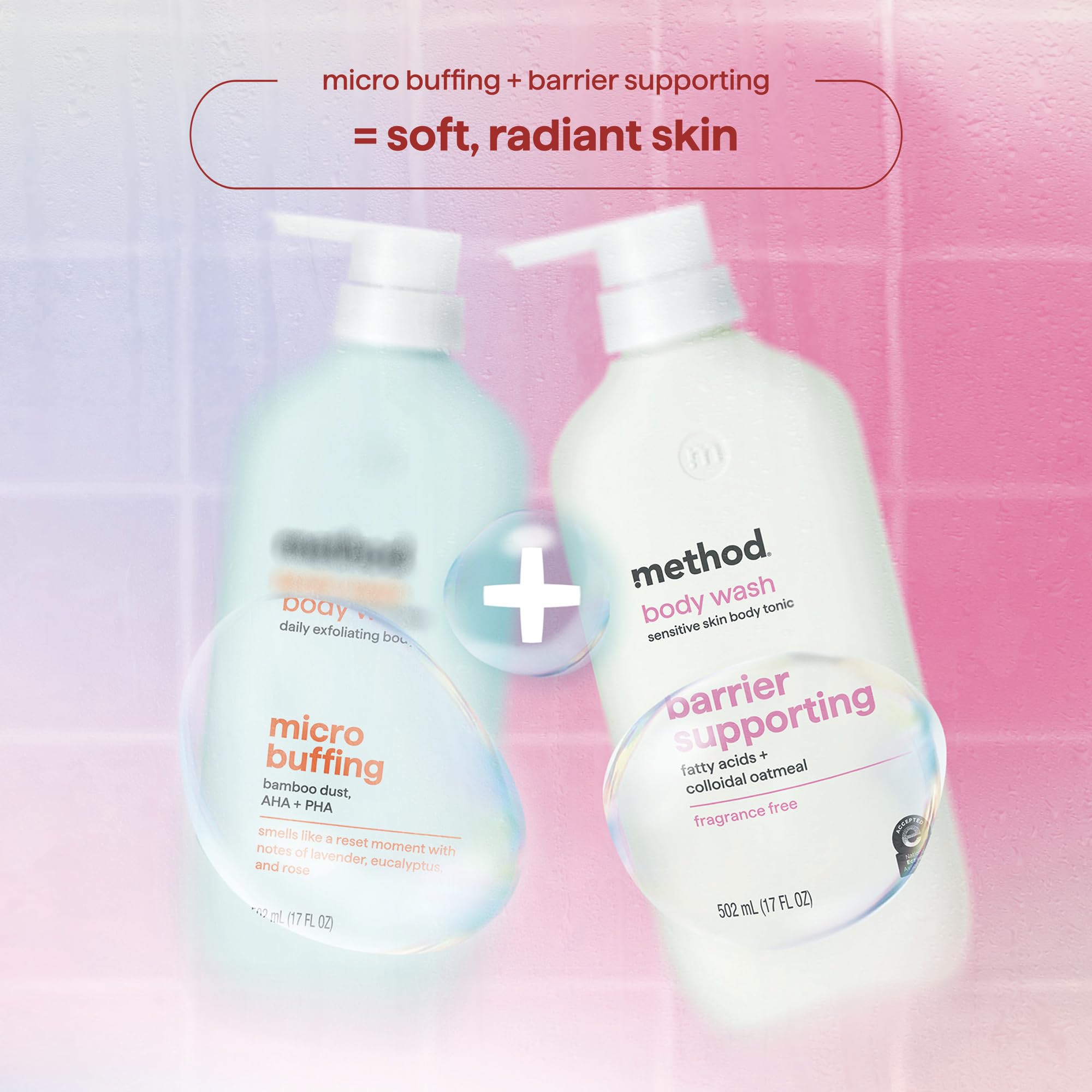 Method ingredient label close-up confirming pH-balanced, clean formula