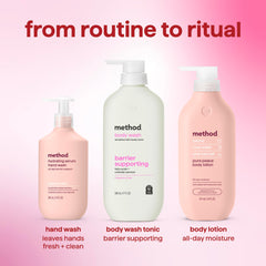 Method bottle next to hand for size comparison and travel-friendly benefit