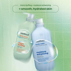 Method bottle on bathroom shelf suggesting daily routine and mood benefit