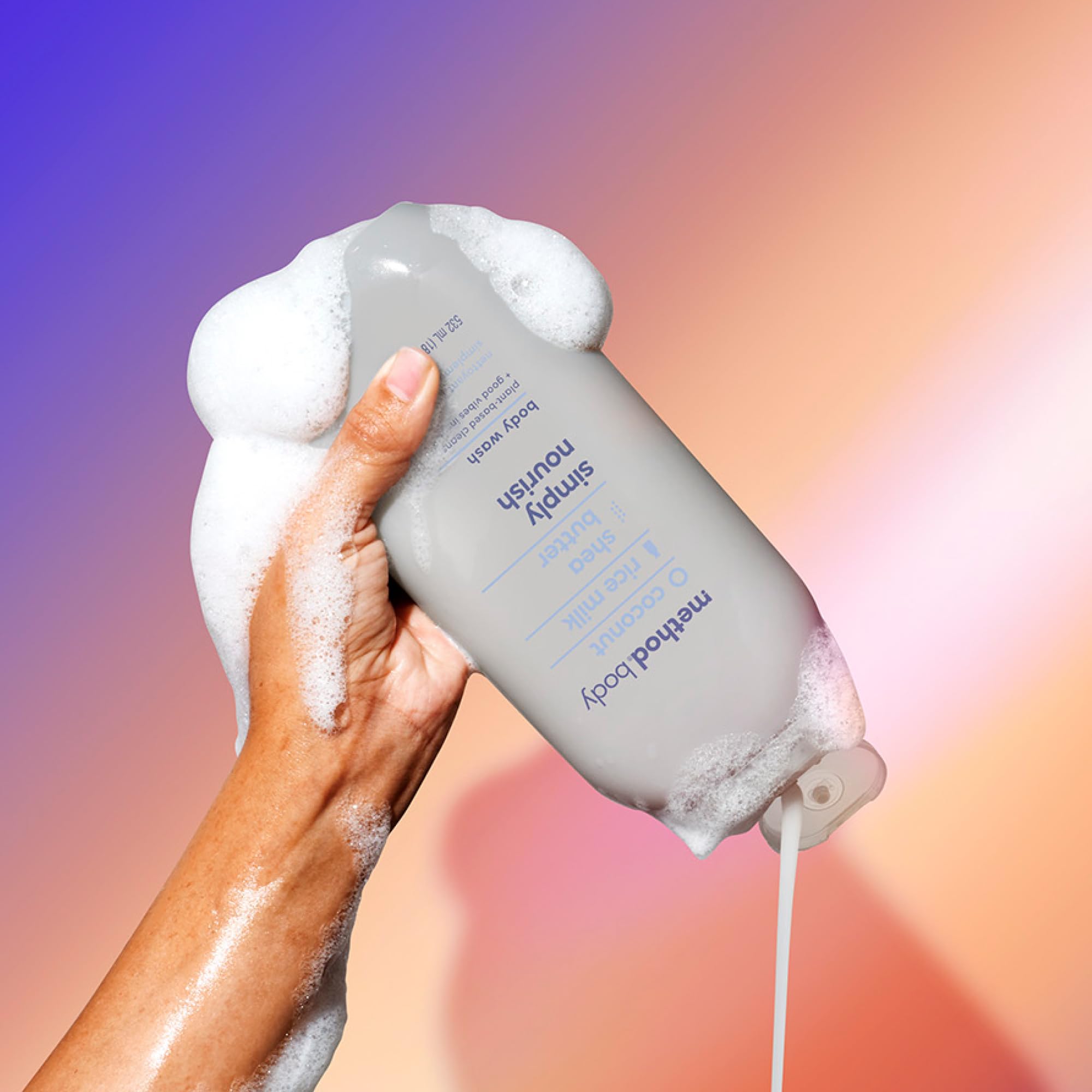 Method bottle with recycled plastic emphasis highlighting sustainable packaging benefit