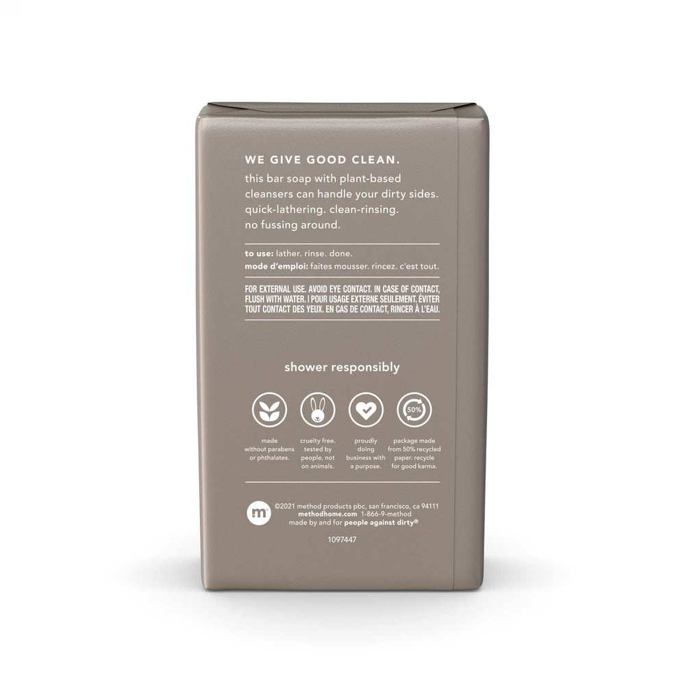 Method cedar & cypress bar close-up lather demonstrating quick-foaming cleansing