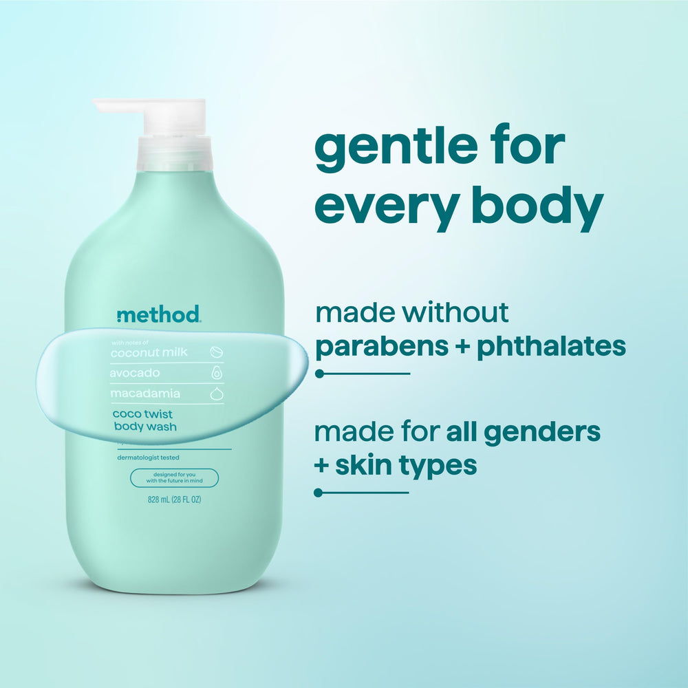 Method in-shower lifestyle scene conveying relaxing coconut-scented wash