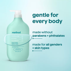 Method in-shower lifestyle scene conveying relaxing coconut-scented wash