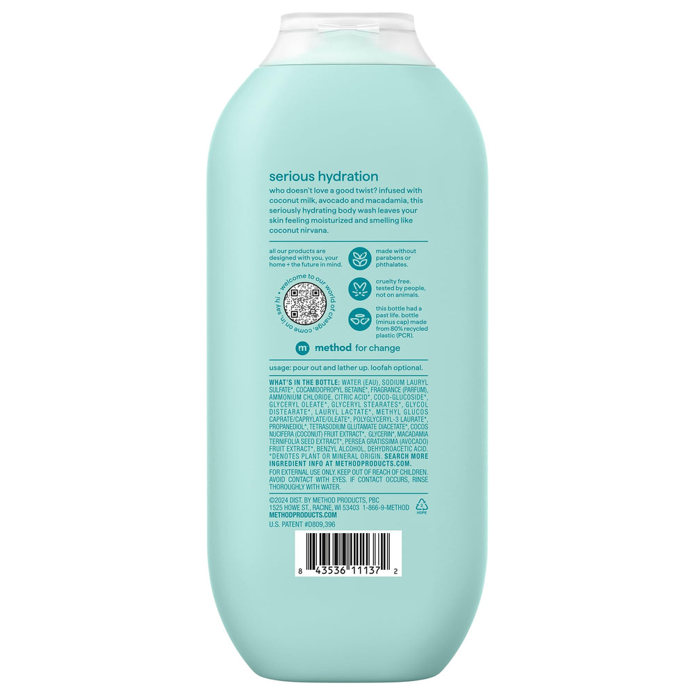 Method Coco Twist next to towel showing 18 fl oz size and home bathroom scale