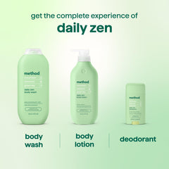Method Daily Zen rich lather on loofah showing dense foam and gentle cleansing