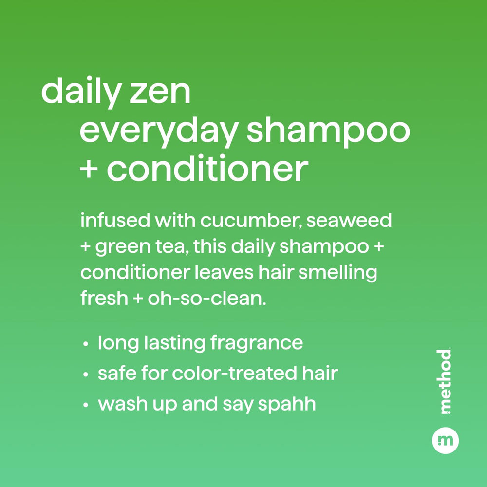 Method Daily Zen shampoo being poured into hand showing foaming texture and gentle lather