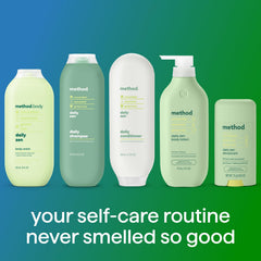 Method Daily Zen shown in a hand to communicate 18 fl oz scale and travel convenience