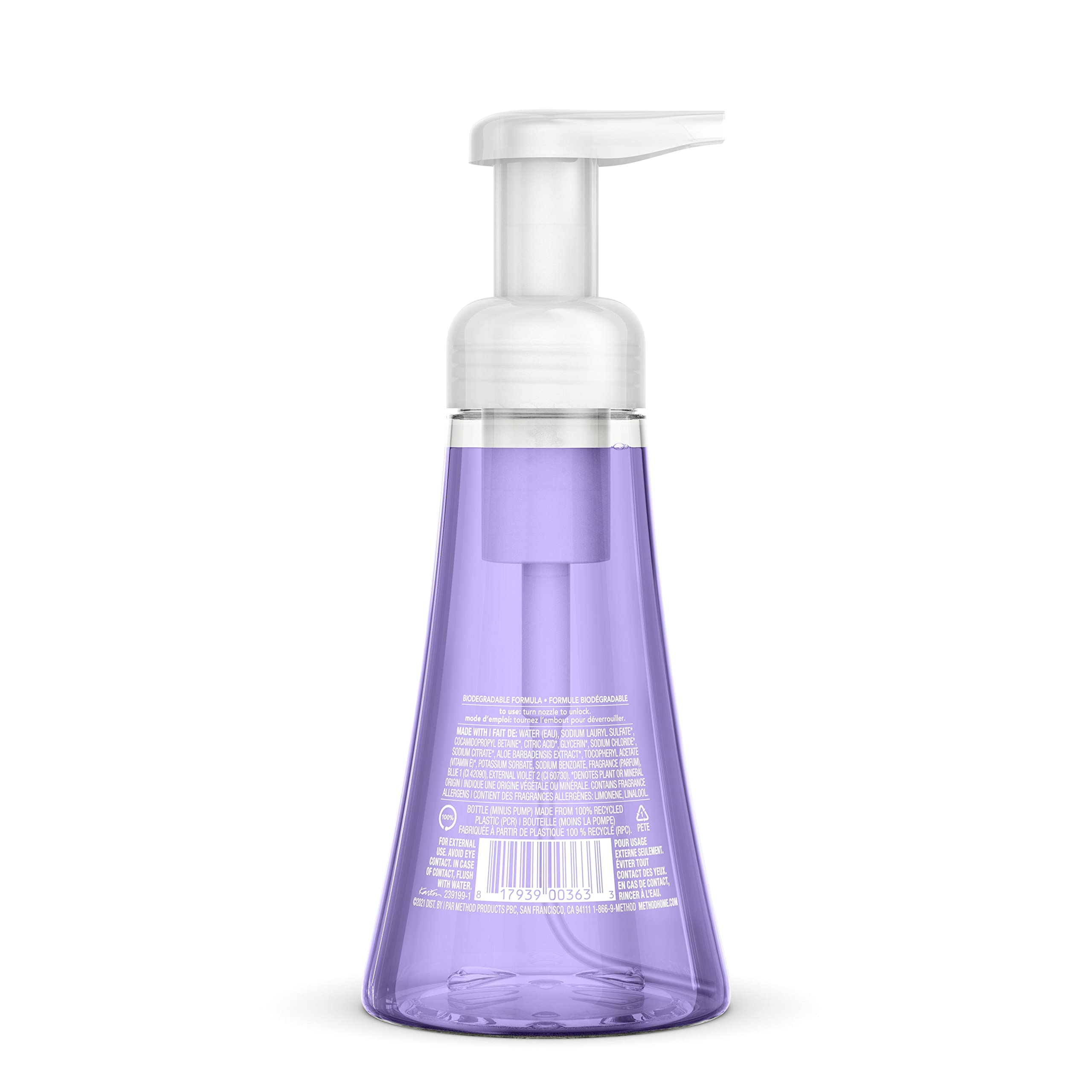 Method French Lavender pump dispenser delivering foam for easy use