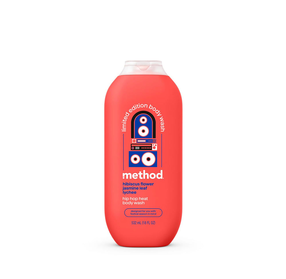 Method Hip Hop Heat front label showing scent and size benefit: easy product ID