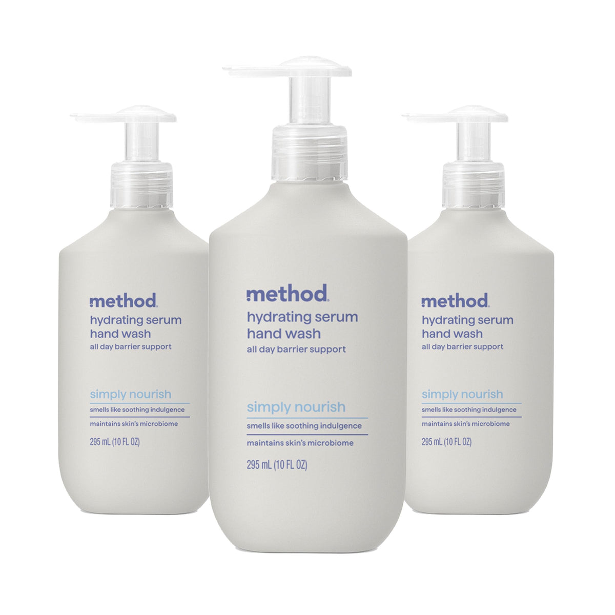 Method front bottle shot showing label and simply nourish scent benefit