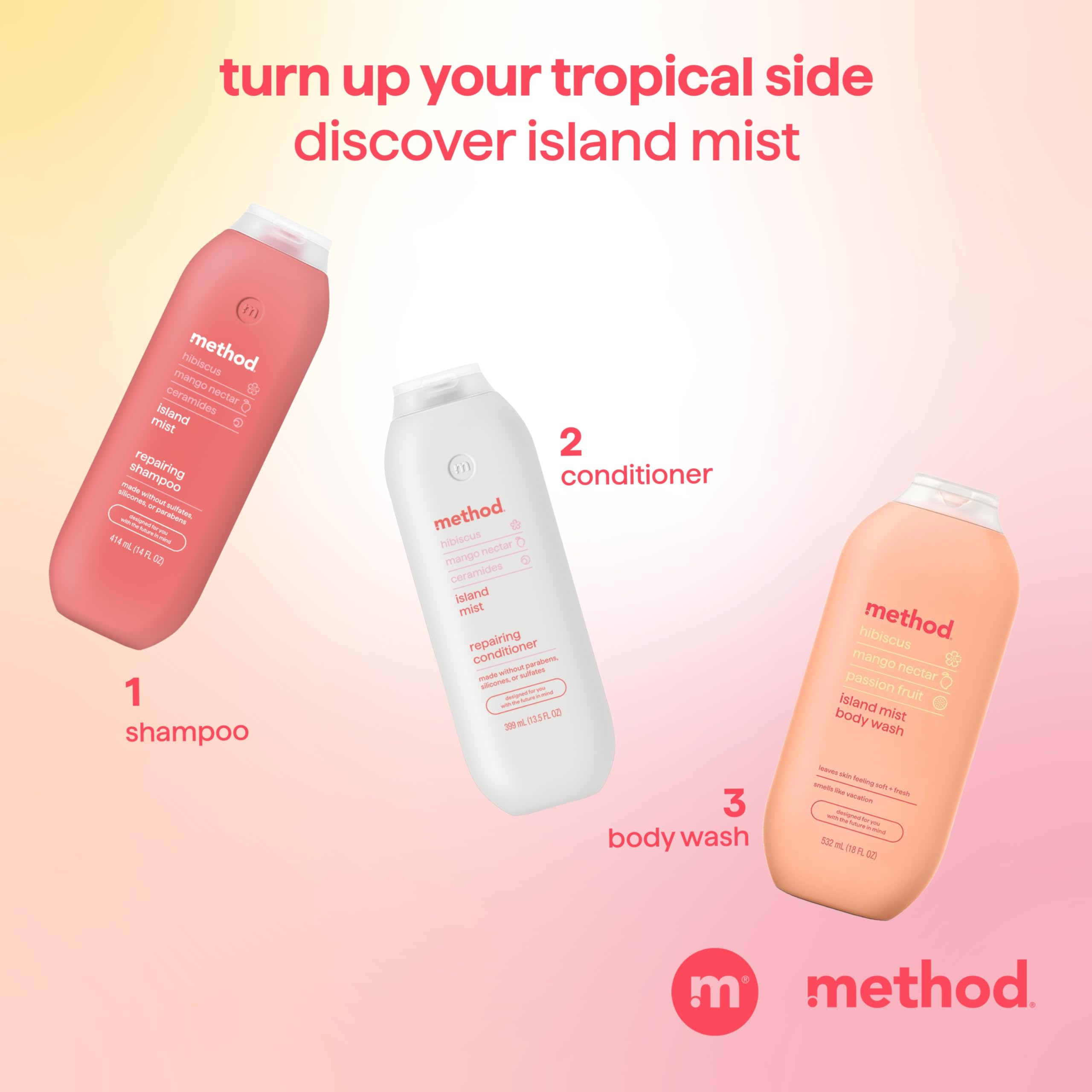 Method color-safe badge with ingredient list promoting gentle cleansing