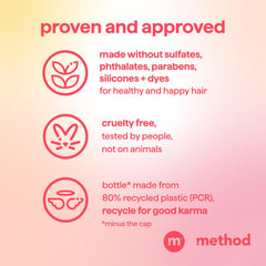 Method shampoo in a shower scene conveying tropical scent uplift