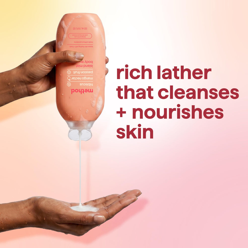Method close-up label showing fragrance notes for a refreshing shower experience