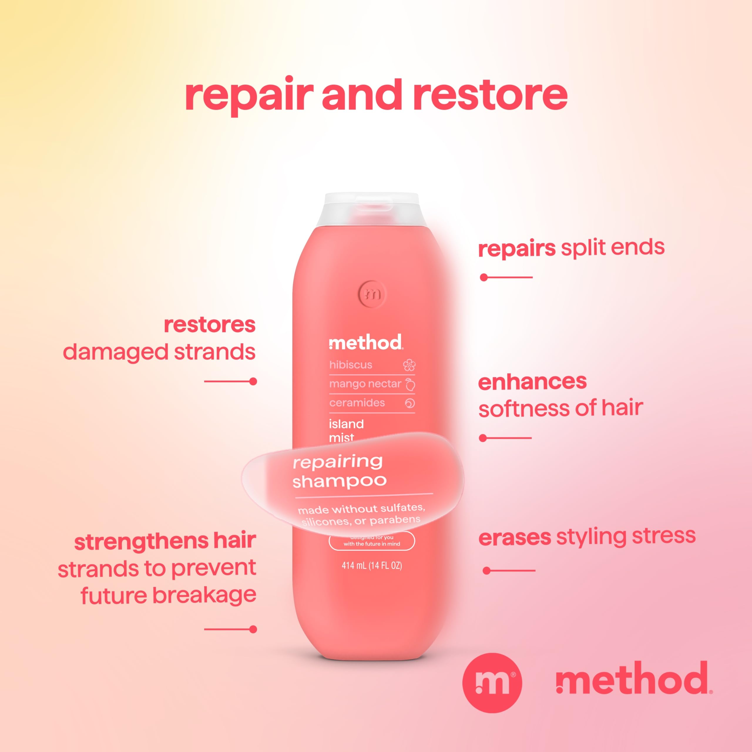 Method oils and ceramide graphic illustrating nourishing repair benefits