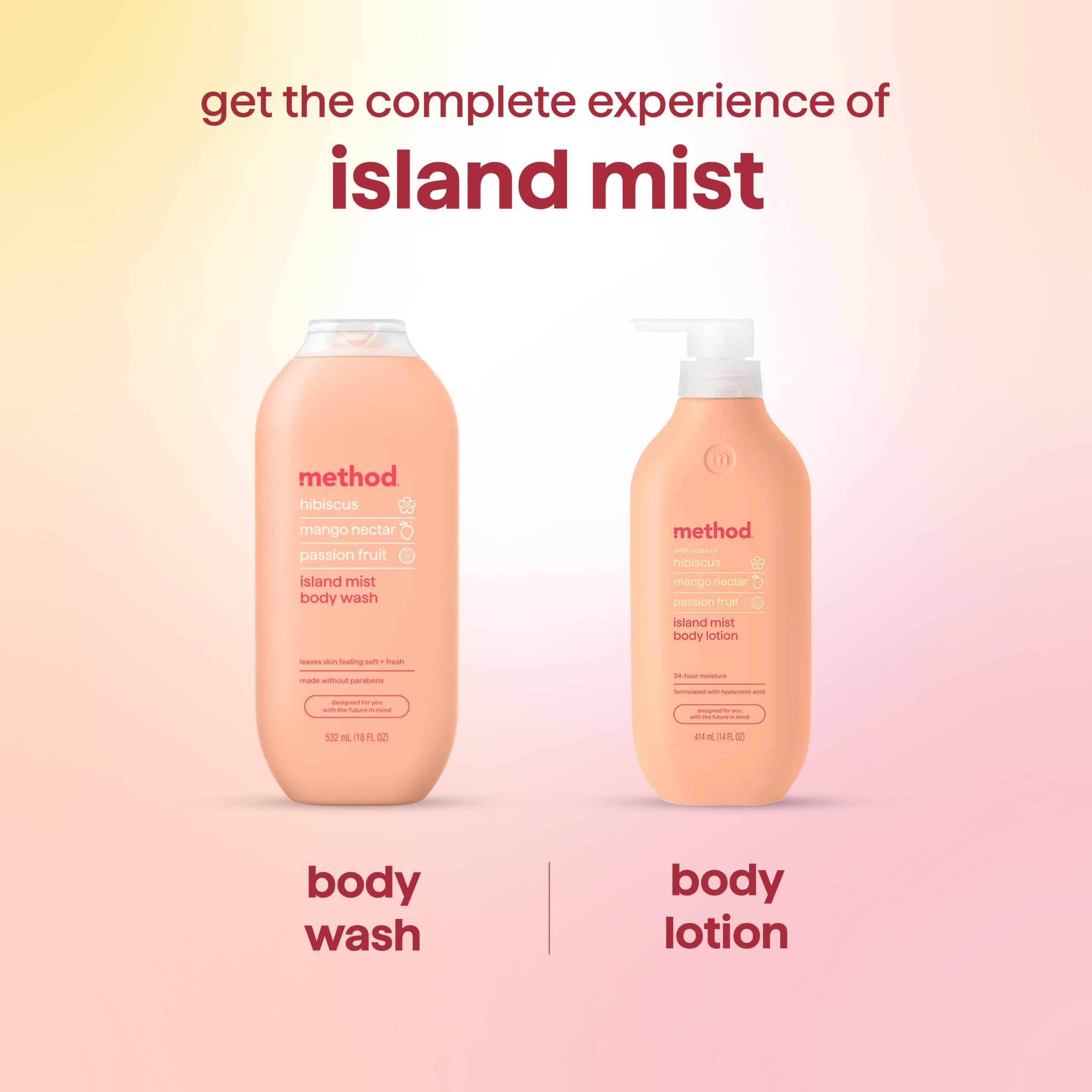 Method 18 fl oz bottle next to hand, showing true size and travel-friendly scale