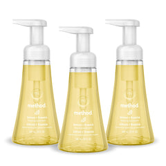 Method lemon + freesia front packaging showing three bottles, clear label and scent benefit