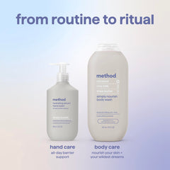 Method bottle on bathroom counter in lifestyle scene showing daily use benefit