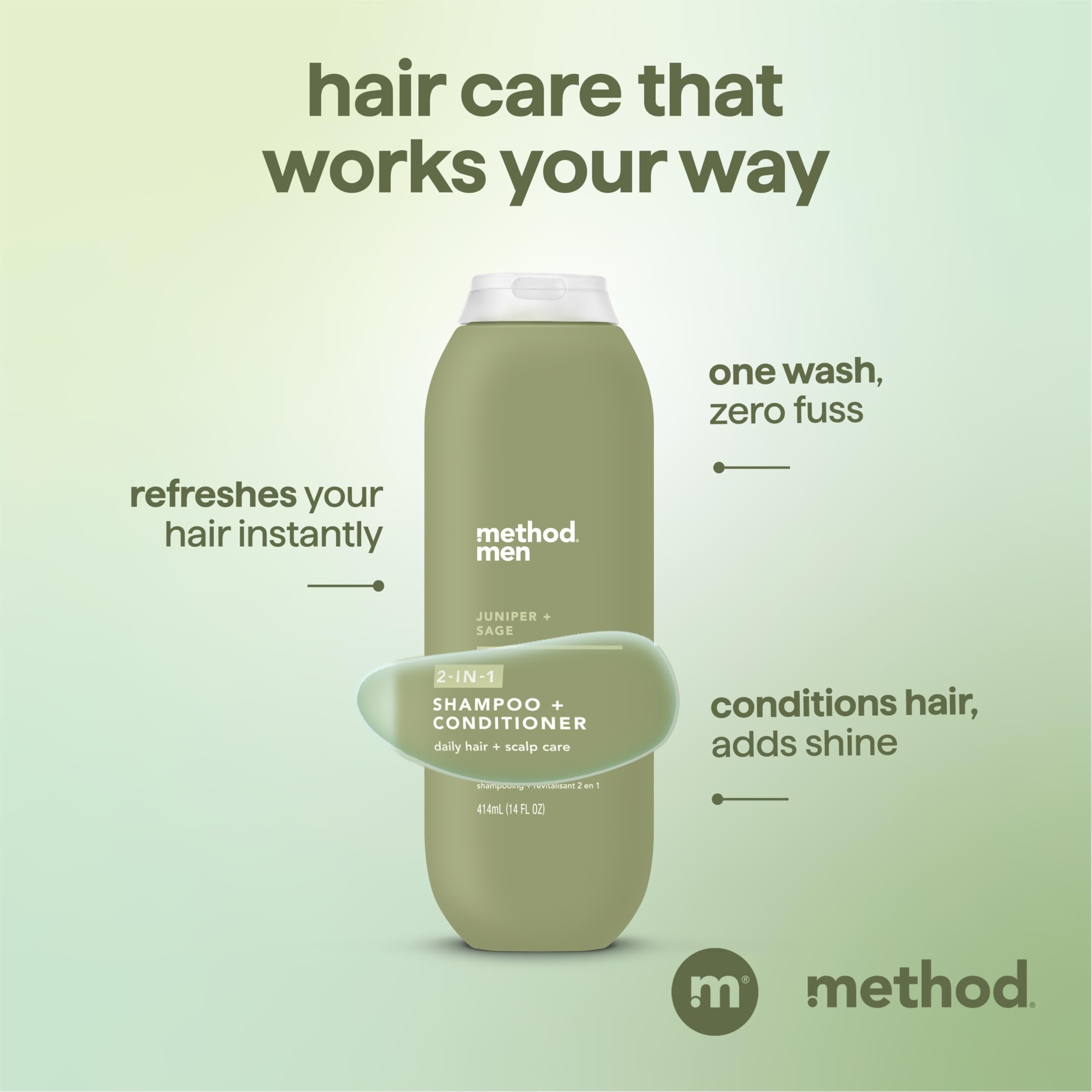 Argan and jojoba oils visual beside bottle showing Method nourishing benefits for shine