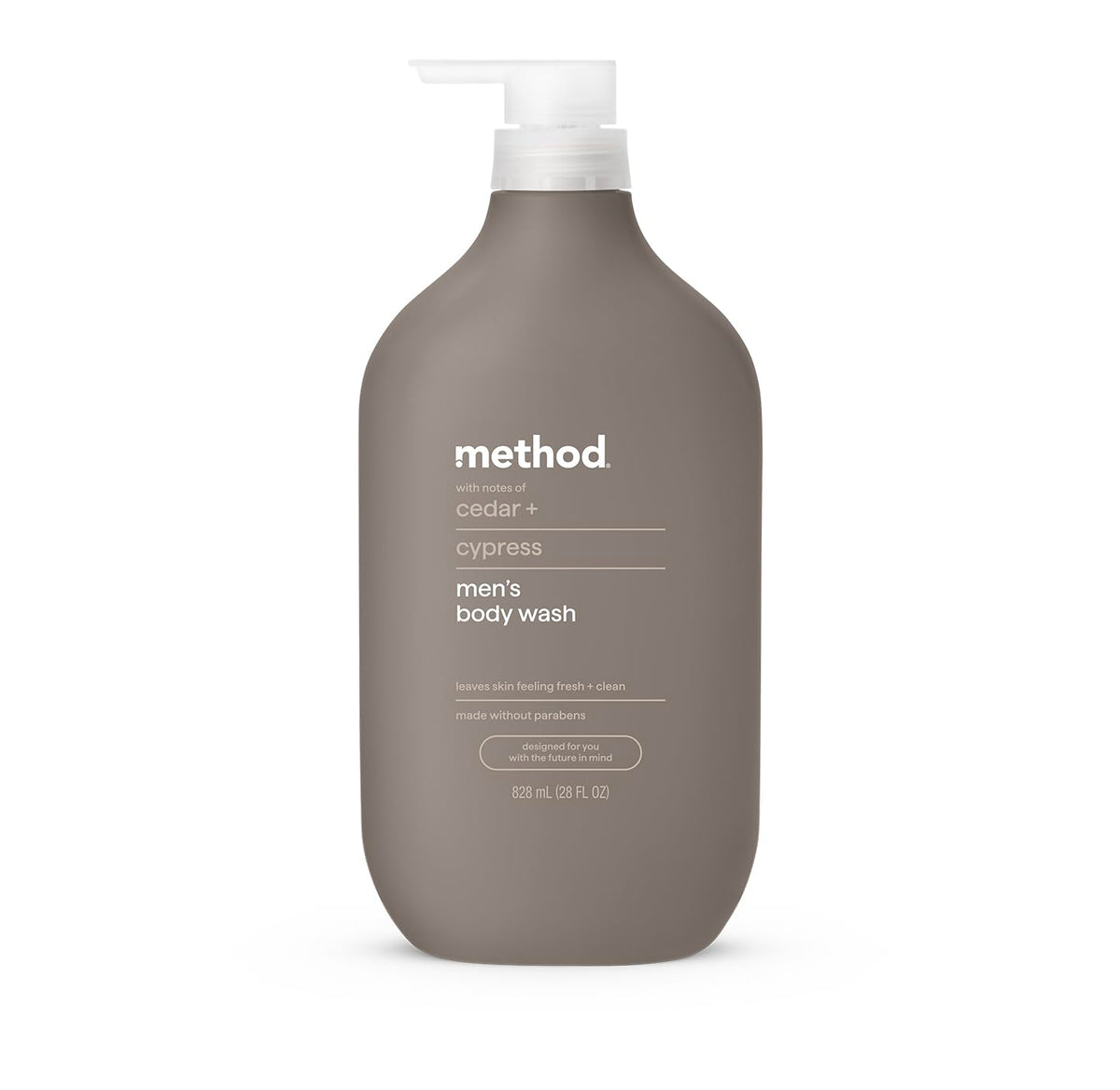 Method cedar and cypress front bottle showing fragrance and size benefit