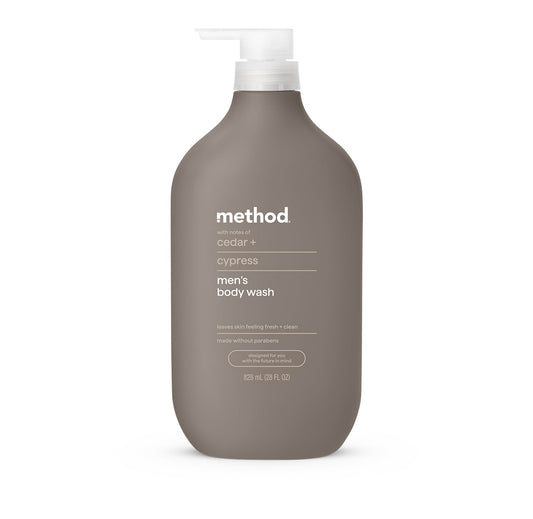 Method cedar and cypress front bottle showing fragrance and size benefit