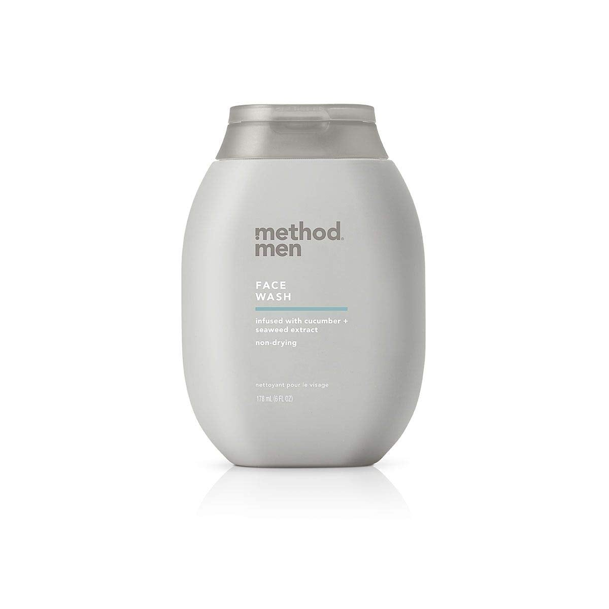 Method men face wash front packaging showing clean 6 ounce bottle and branding benefit