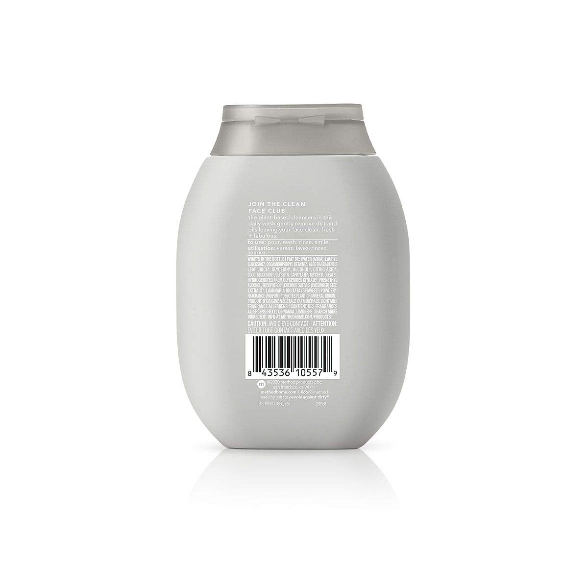 Method men face wash pump and label closeup highlighting ingredient clarity benefit