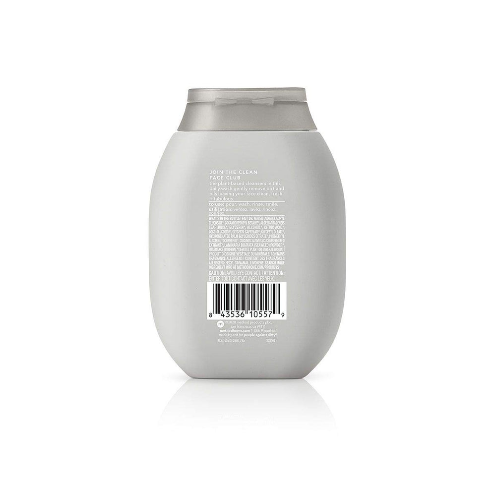 Method men face wash pump and label closeup highlighting ingredient clarity benefit