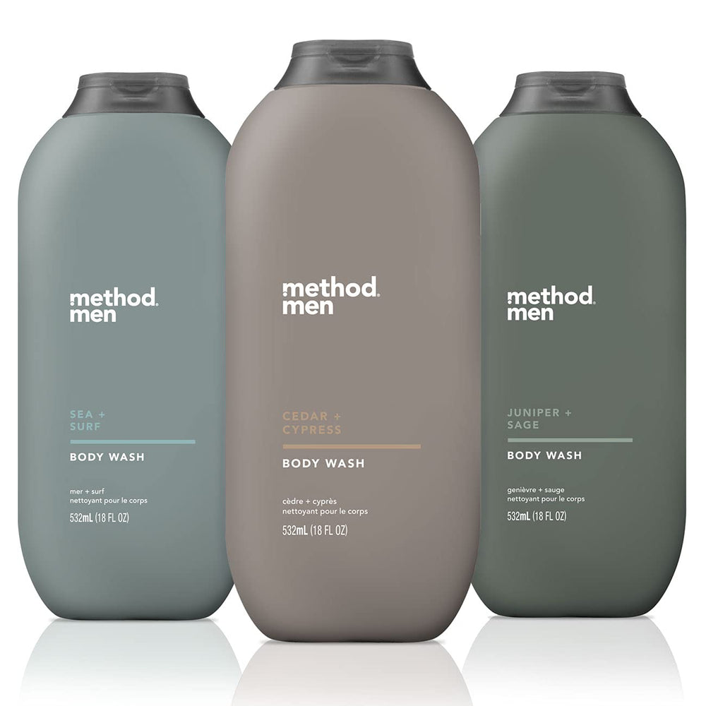 Method men front packaging showing three scent bottles and convenience