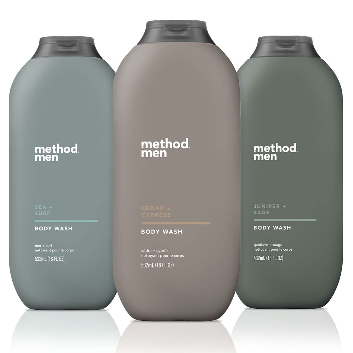 Method men front packaging showing three scent bottles and convenience
