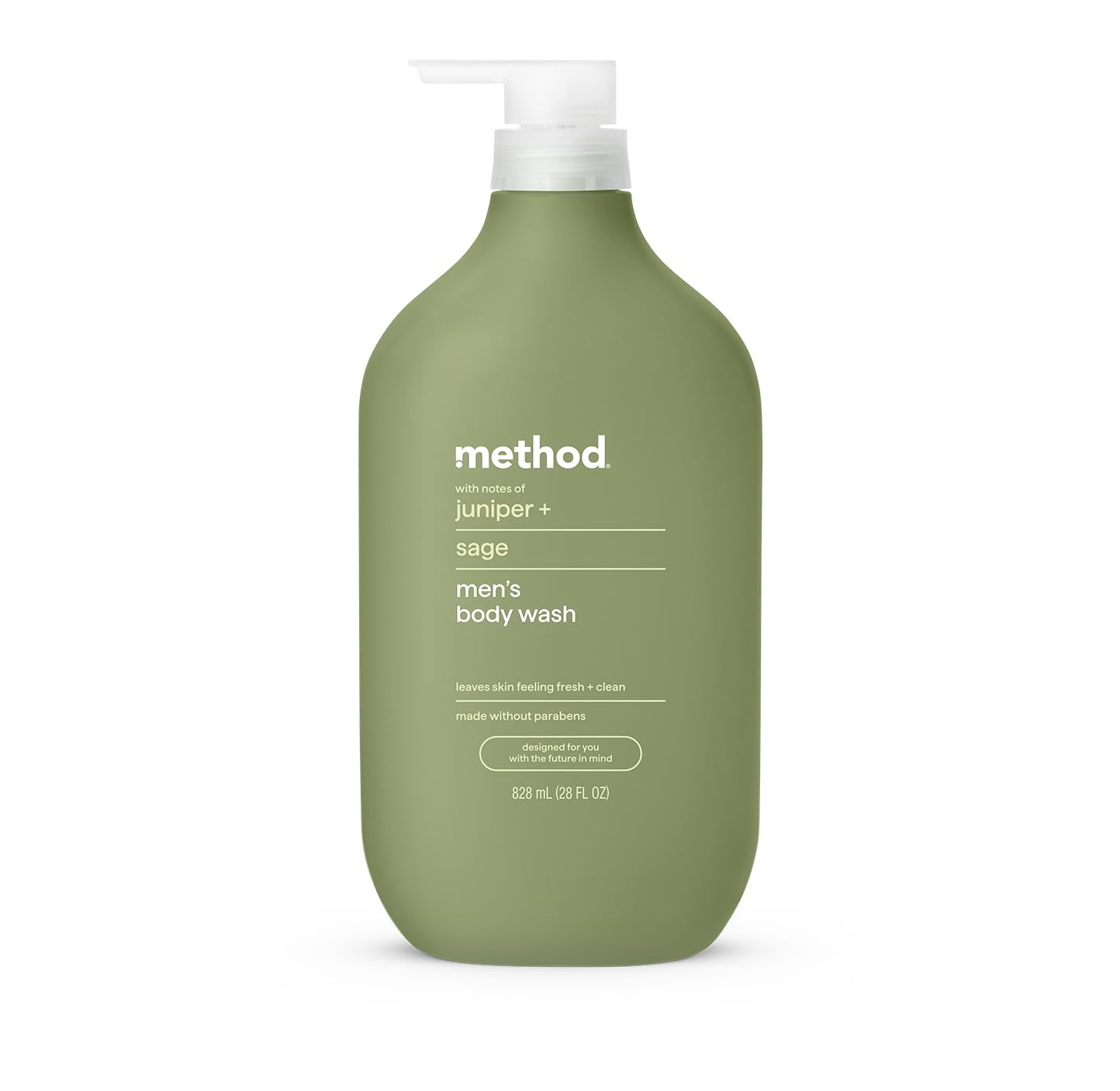 Method juniper and sage front bottle showing label and 28 oz size benefit