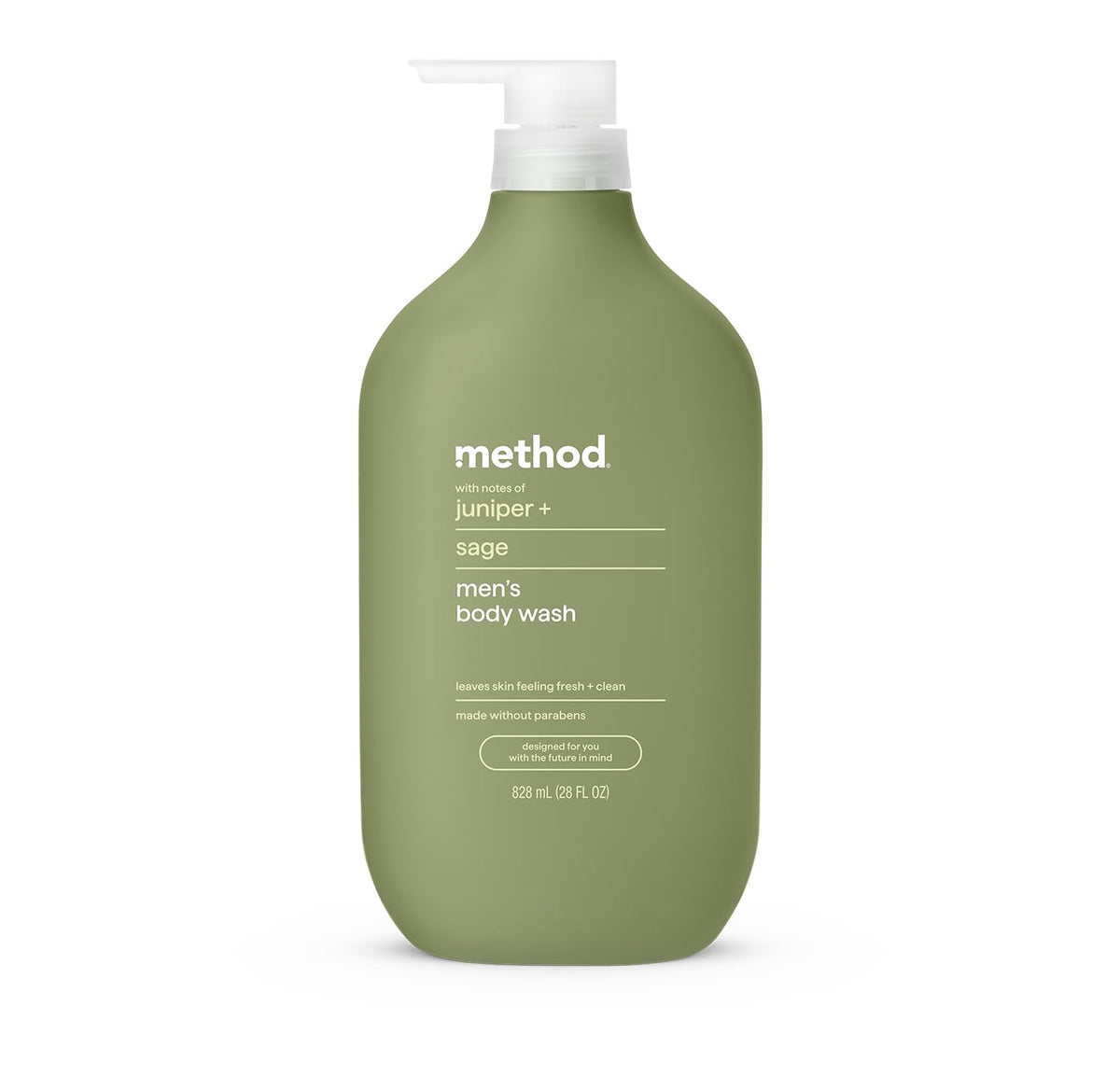 Method juniper and sage front bottle showing label and 28 oz size benefit