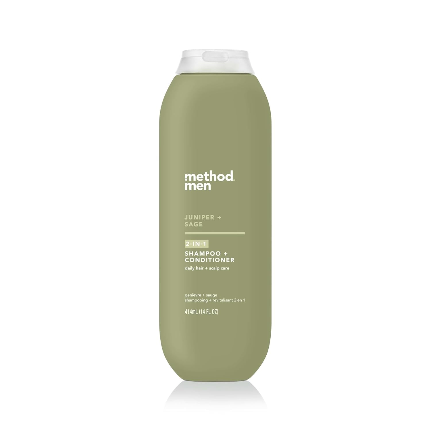 Method bottle front packaging showing juniper sage scent and 14 oz size benefit convenience