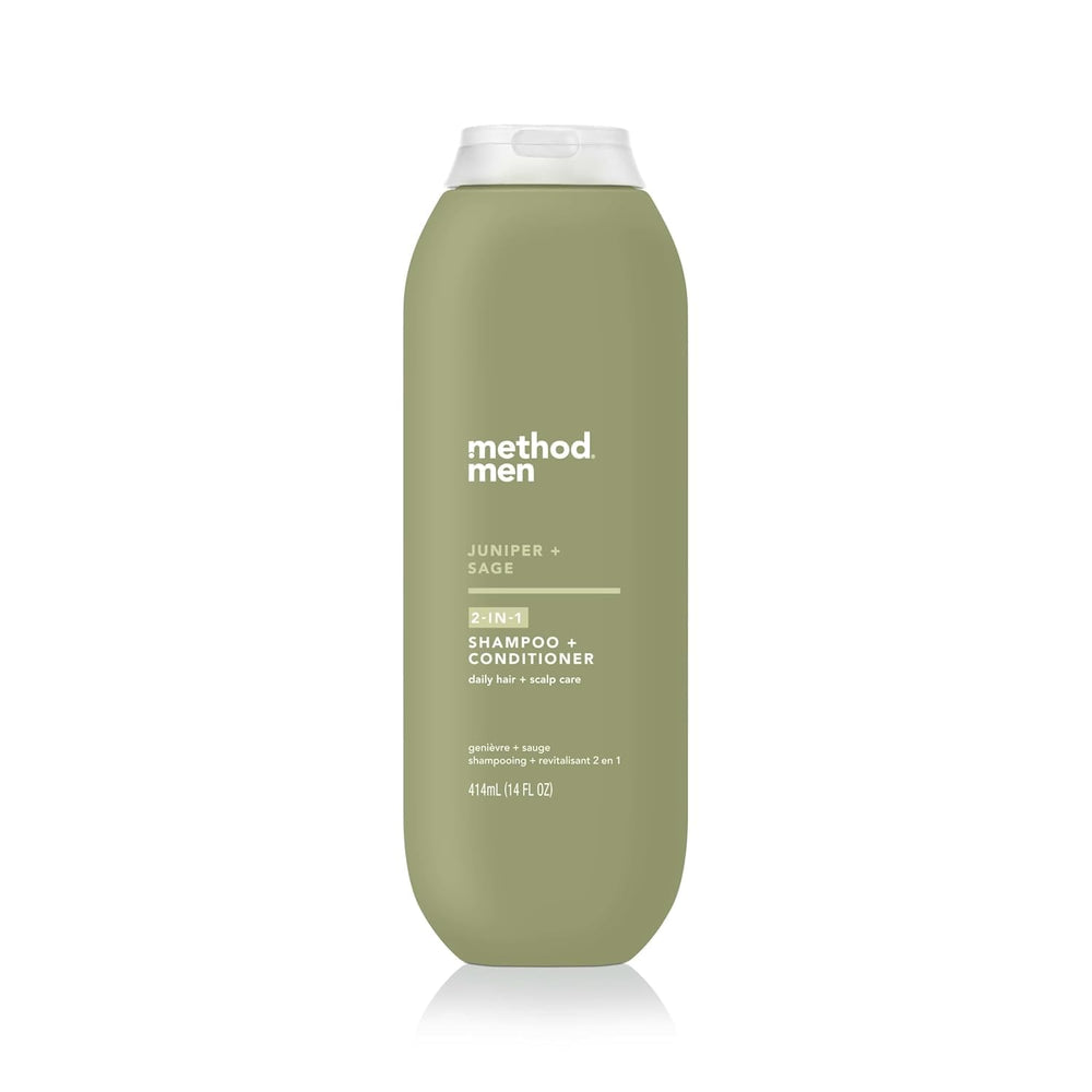 Method bottle front packaging showing juniper sage scent and 14 oz size benefit convenience